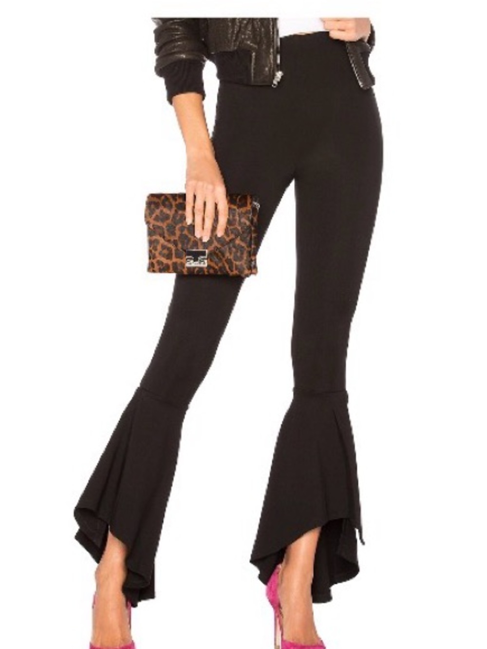 LPA Black High-Rise Flared Ruffle Hem Pants